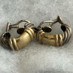 Vintage DAVID YURMAN EAR CLIP CABLE HOOP EARRINGS 14K GOLD STERLING SILVER